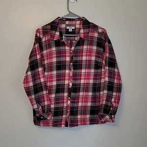 Croft & Barrow plaid button down long sleeve pink purple white black LOT E24